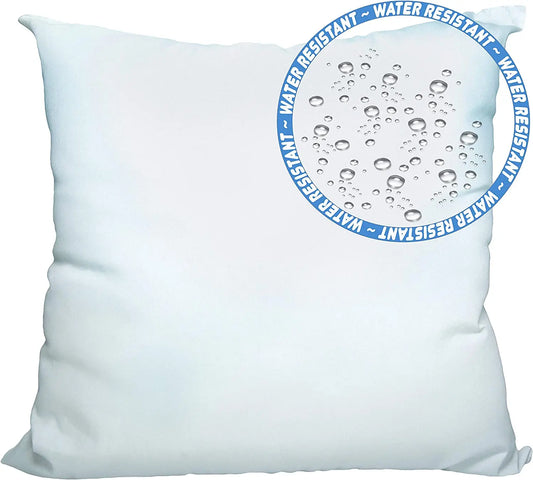 "Outdoor pillow insert: single white pillow resistant to outdoor conditions.